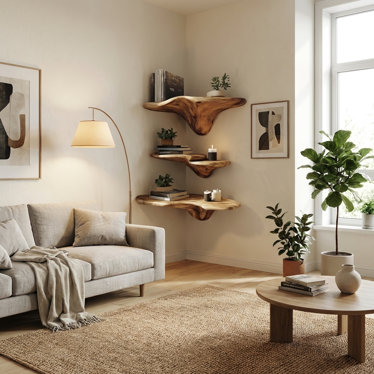 Handcrafted Wooden Live Edge Mushroom Shelf For Artistic Home Decor