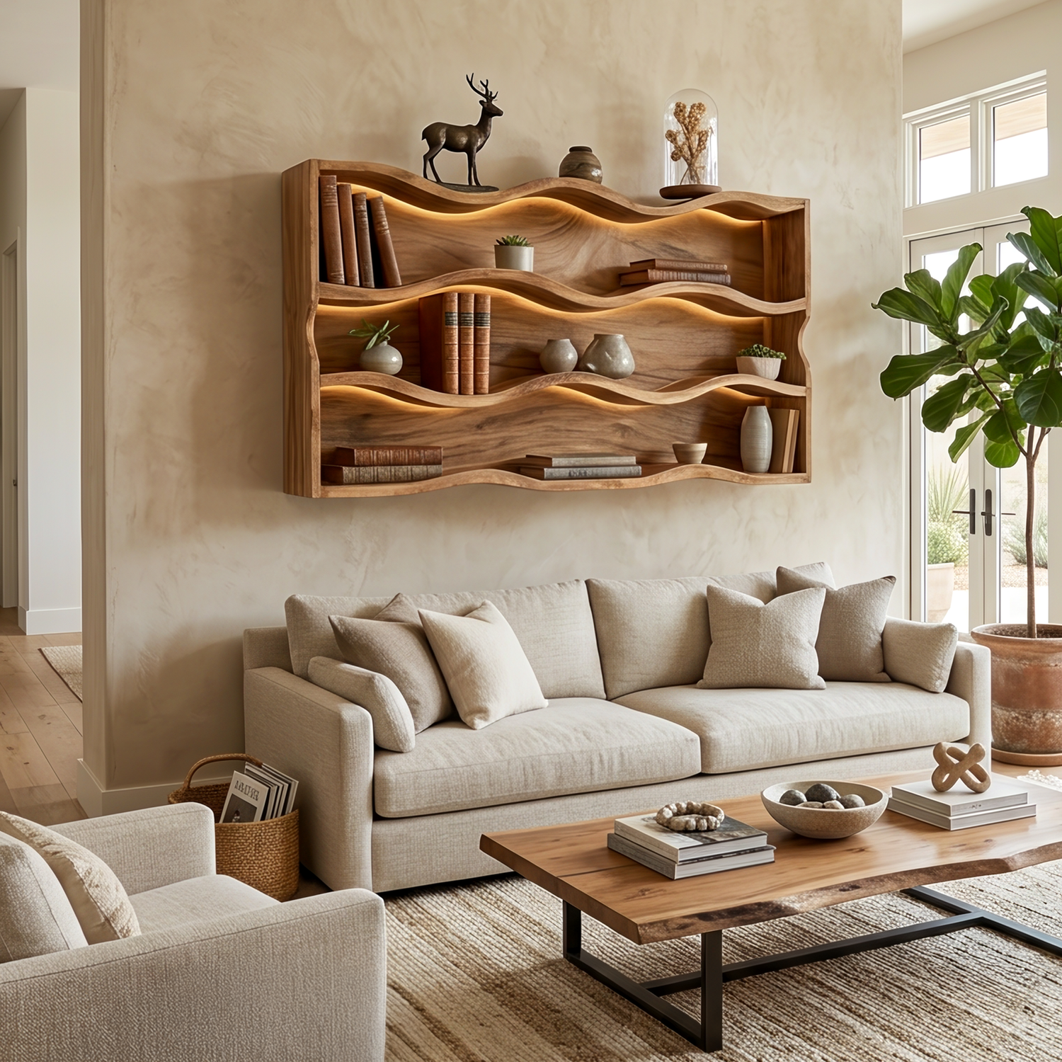 Modern Natural Wood Shelving Unit For Living Room Book Storage