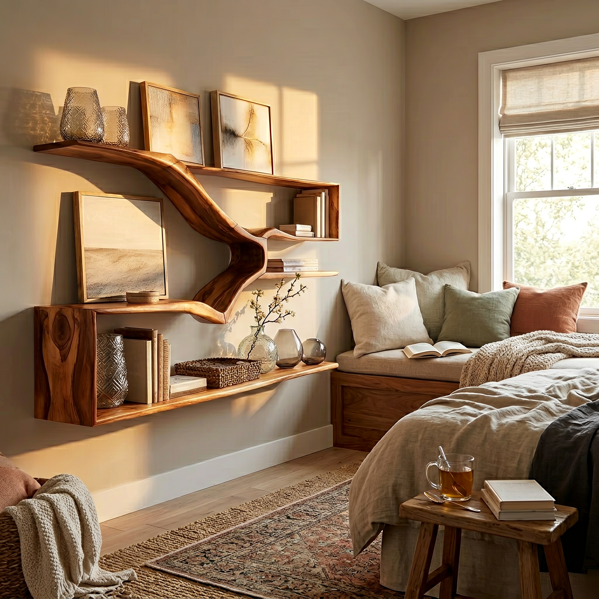 Rustic Natural Wood Kitchen Wall Shelf For Pantry Storage