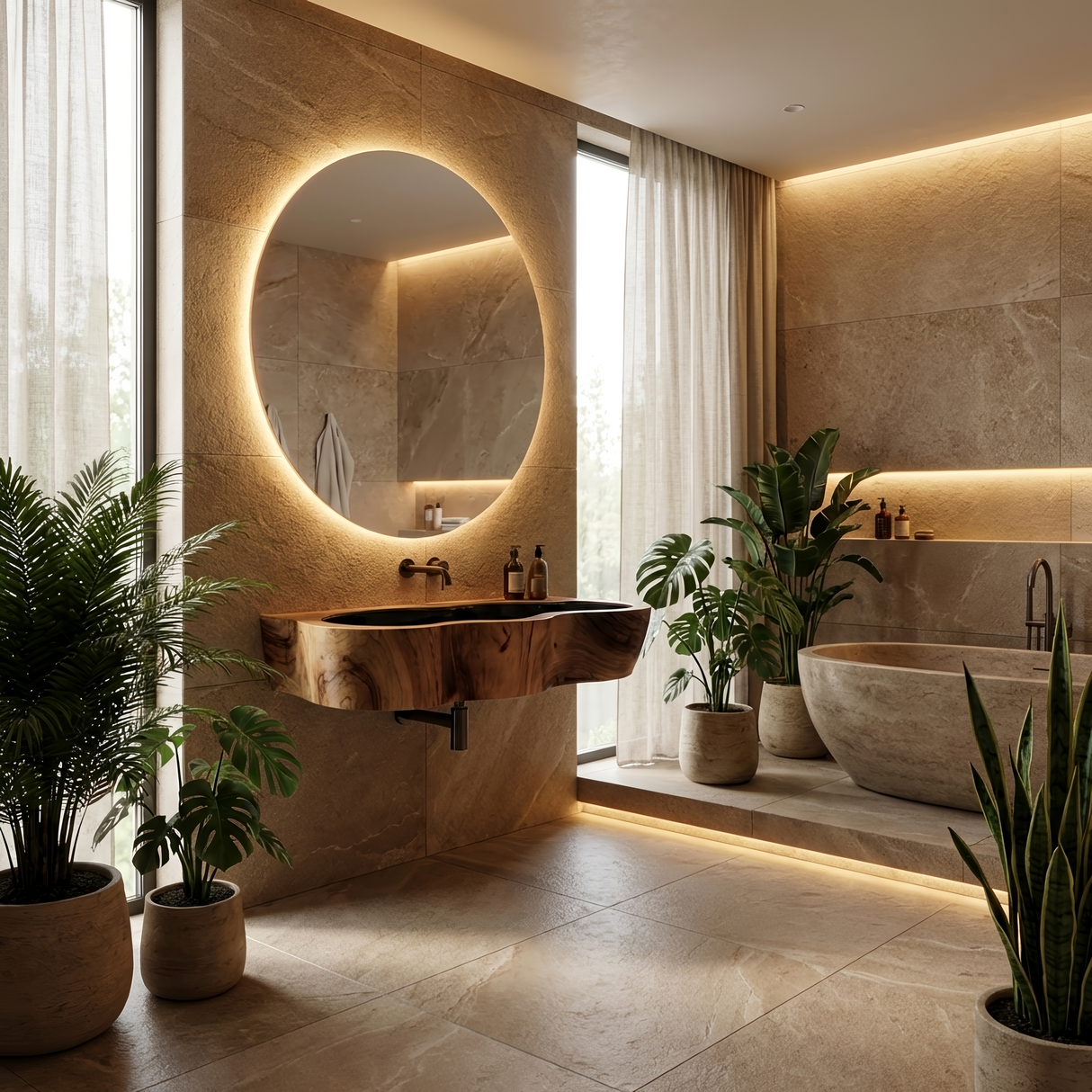 Modern Live Edge Wood Basin For Contemporary Bathroom Interior Design