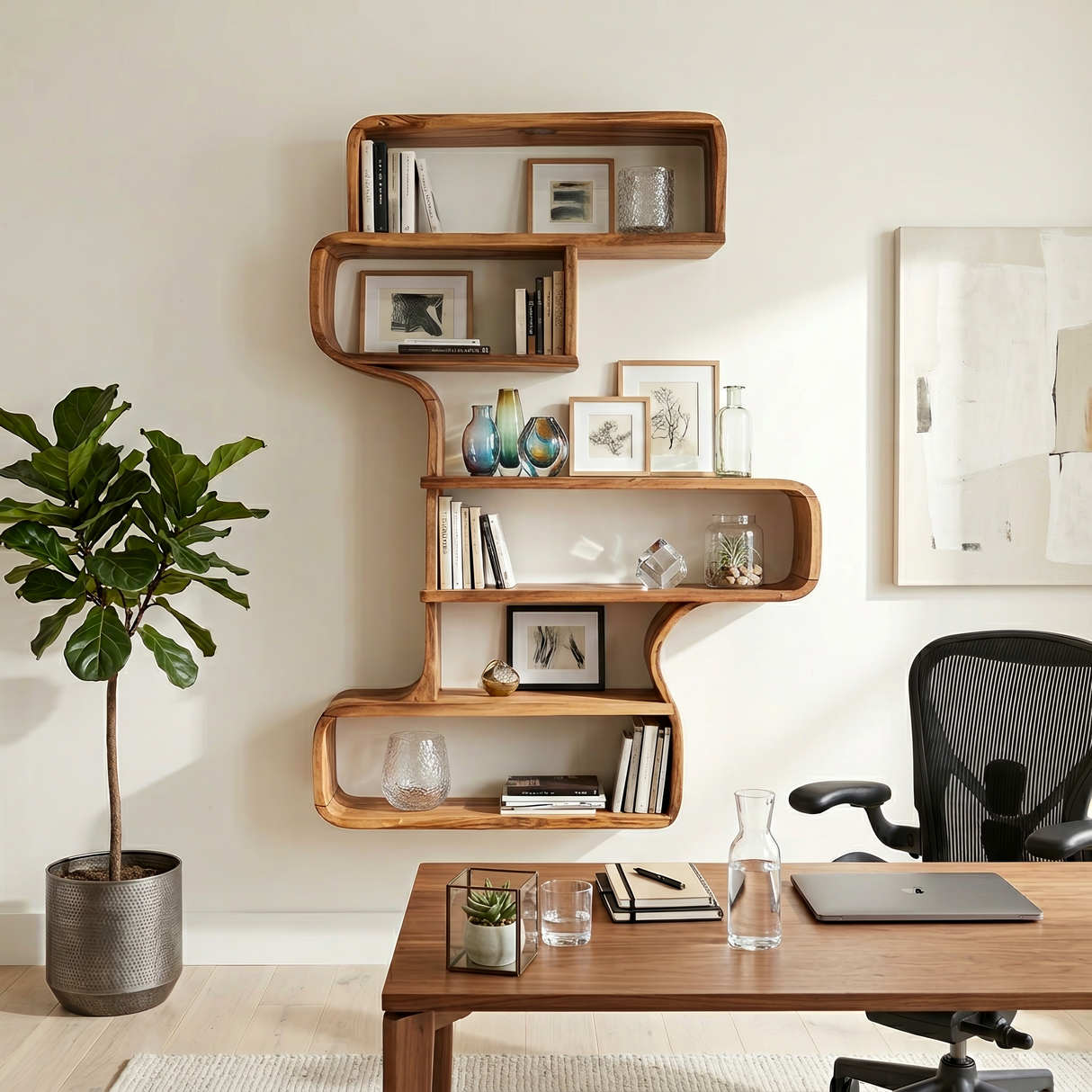 Industrial Natural Wood Wall Rack For Entryway Storage Display