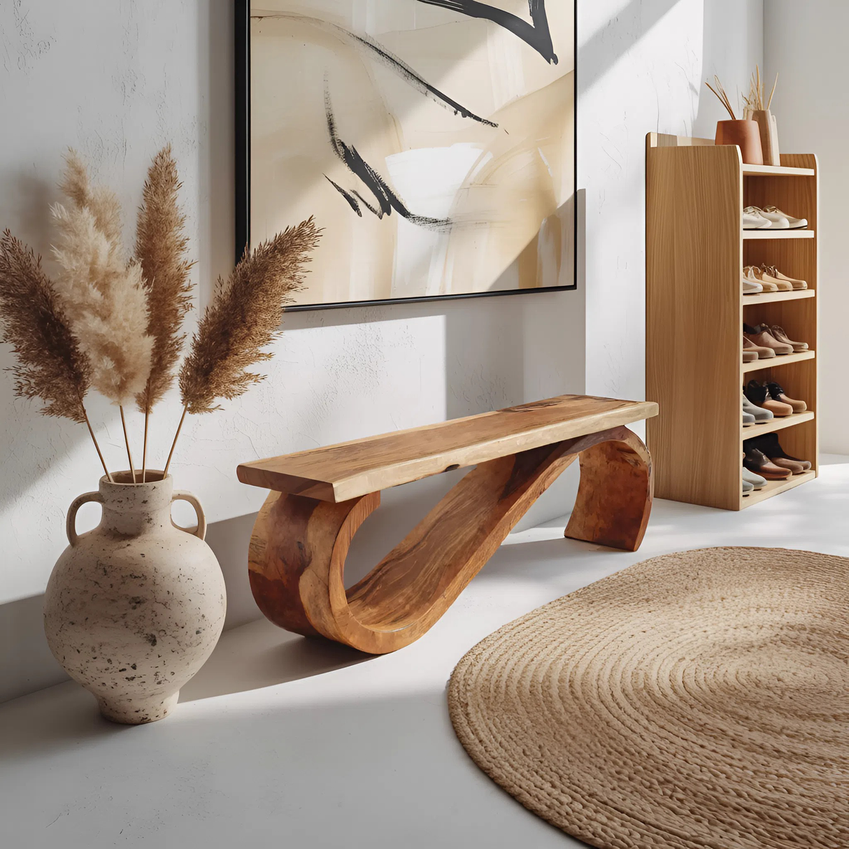 Modern Sculptural Bench For Entryway Or Living Room Decor