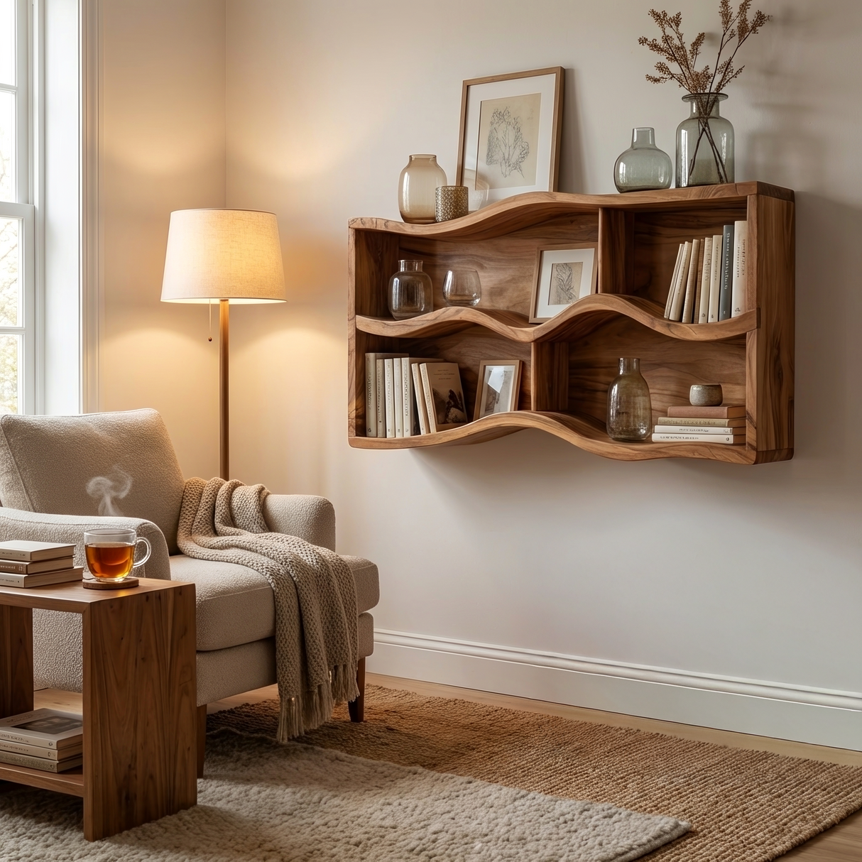 Handcrafted Live Edge Display Shelf For Living Room Wall Decor
