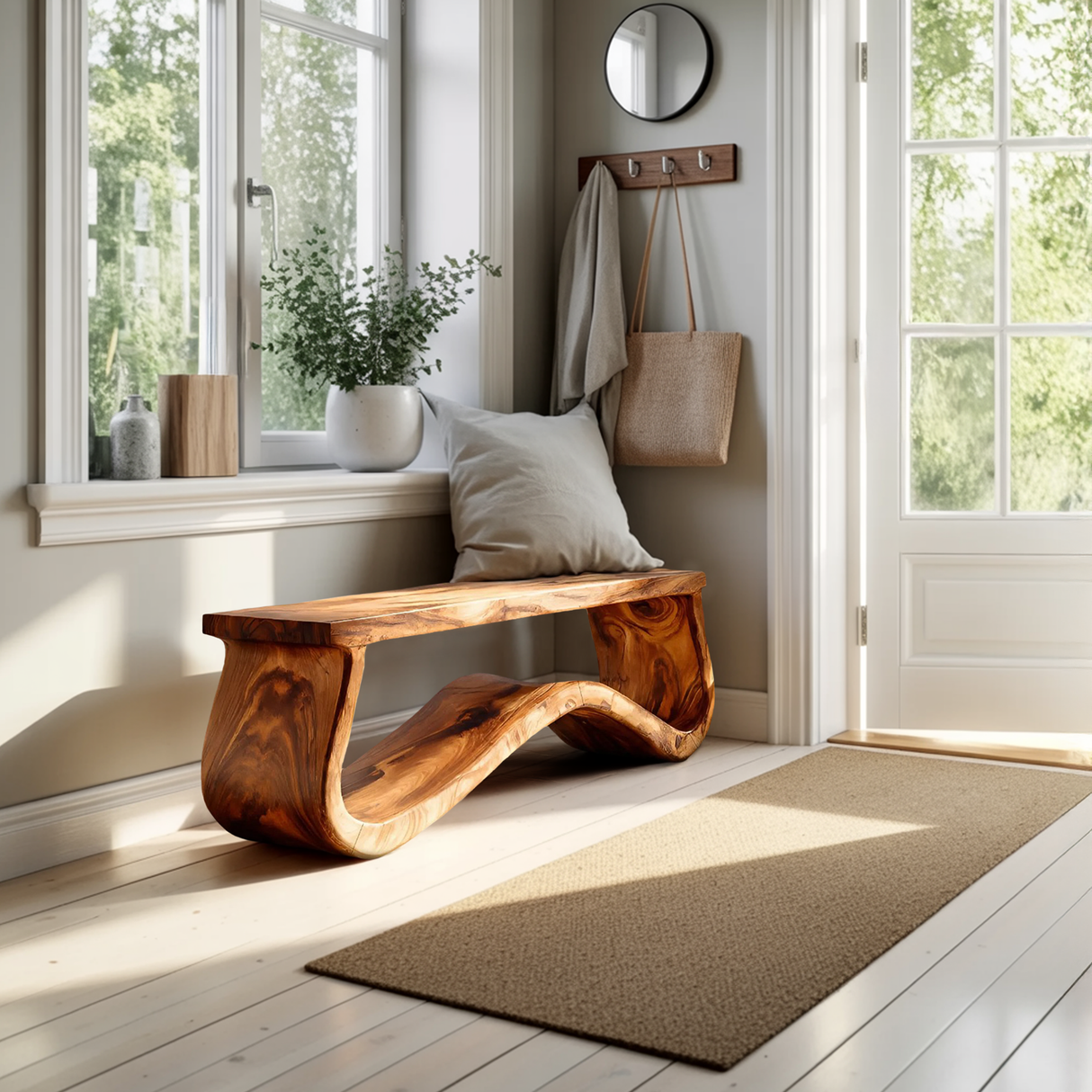 Modern Seating Bench Organic Curved Design For Entryway