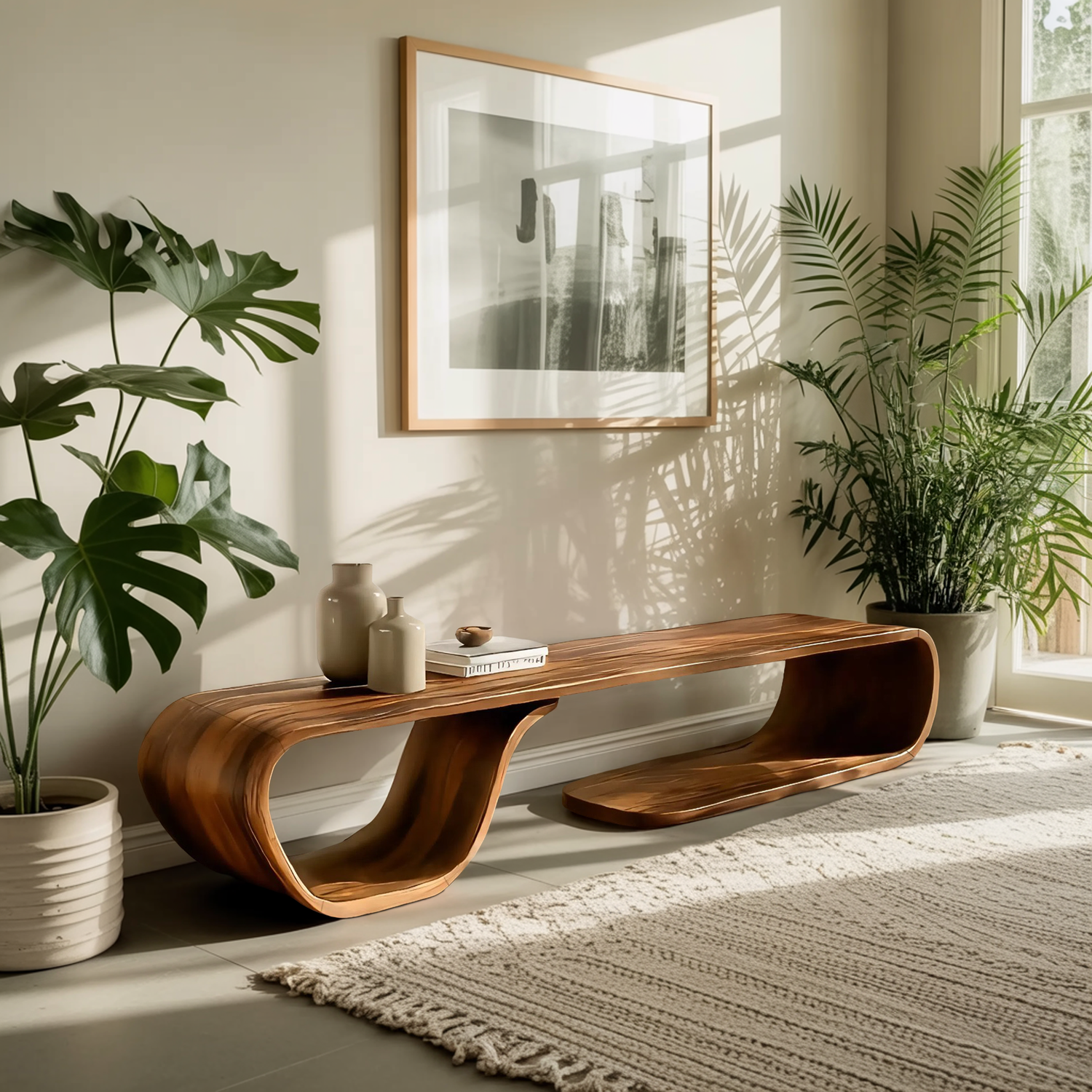 Artistic Bench Flowing Curves For Modern Interior Seating