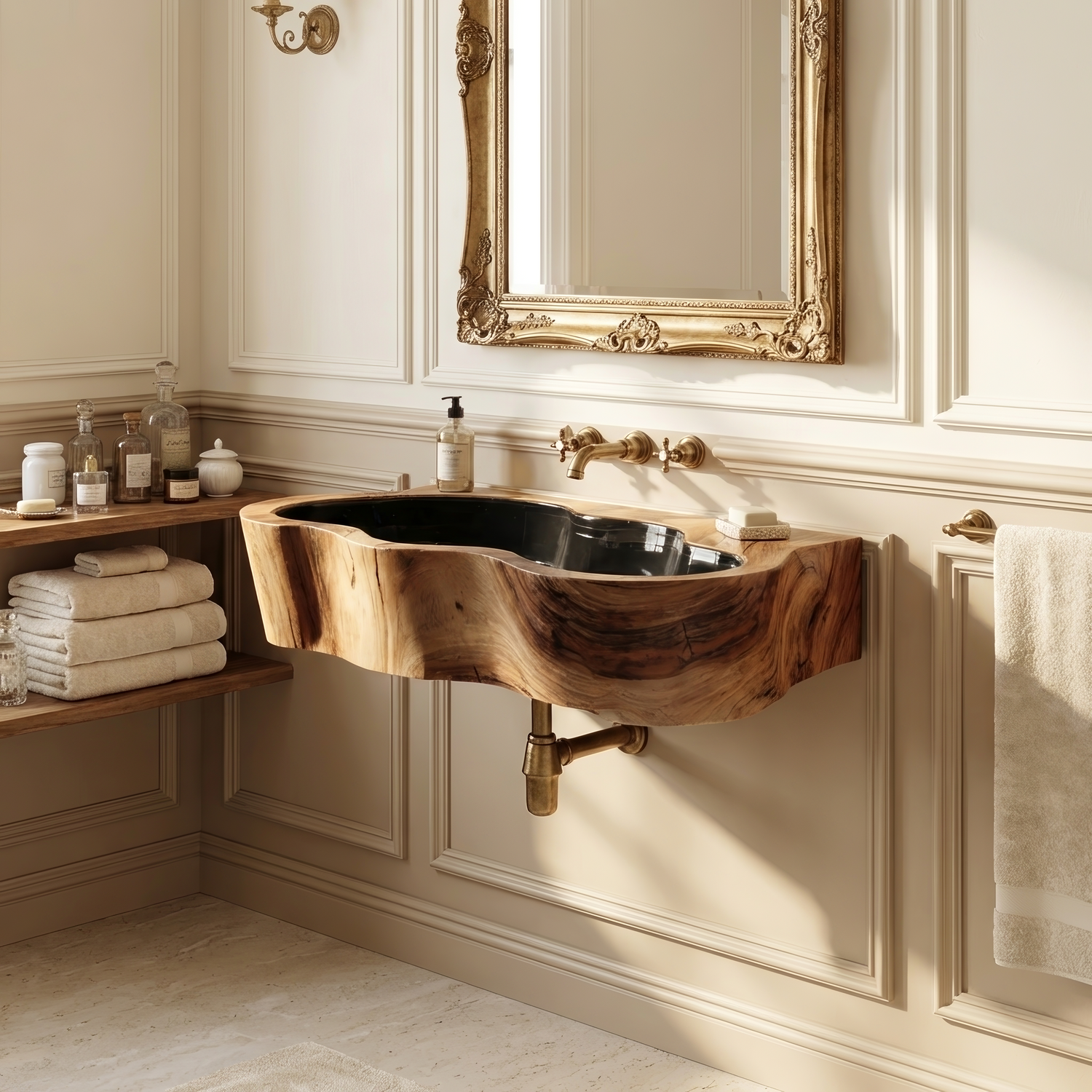 Modern Live Edge Wood Basin For Contemporary Bathroom Interior Design