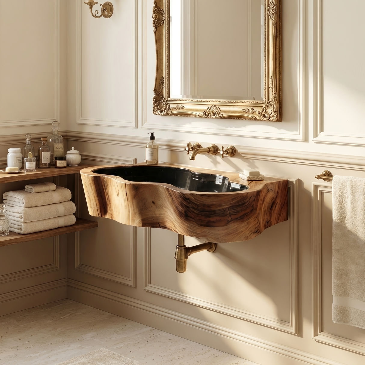 Modern Live Edge Wood Basin For Contemporary Bathroom Interior Design
