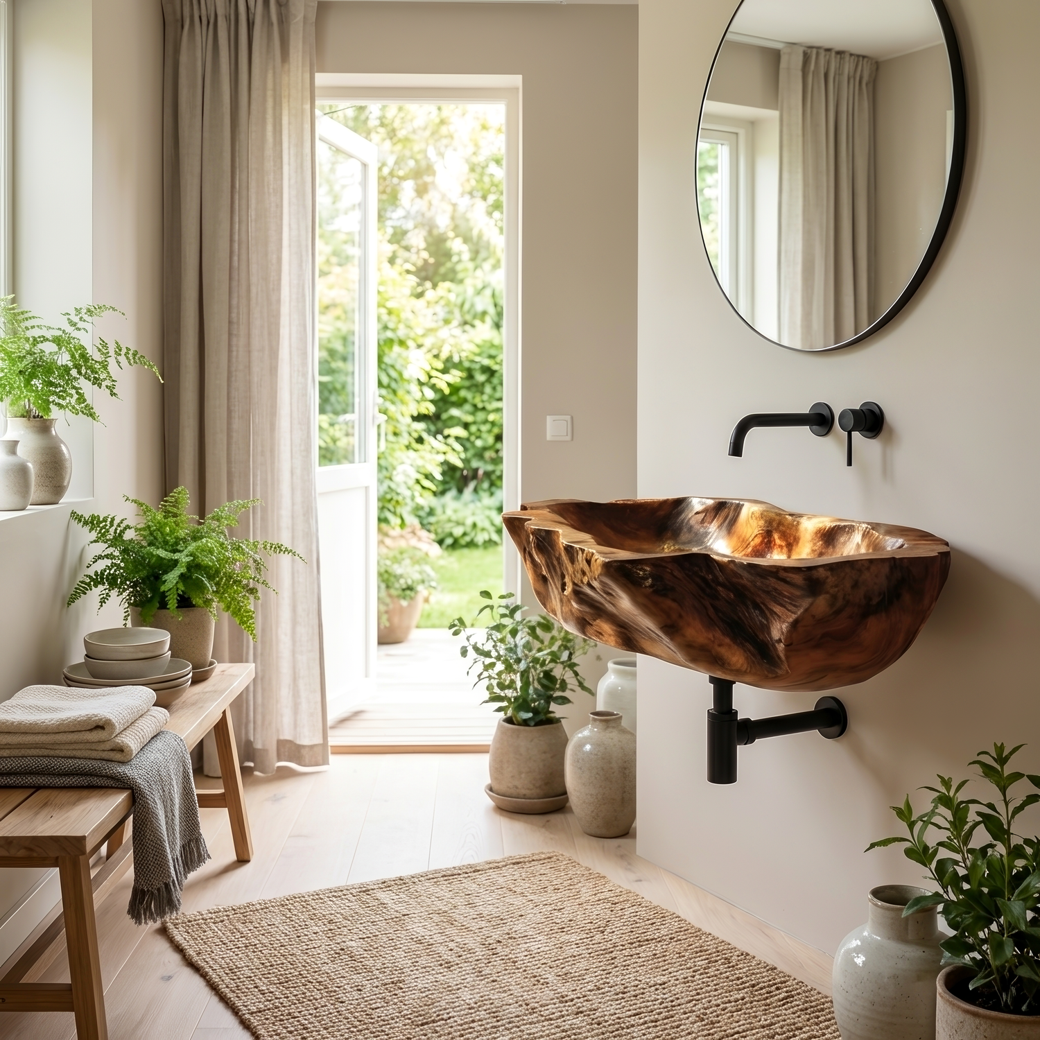 Farmhouse Solid Wood Wash Basin For Cozy Bedroom Furniture Design