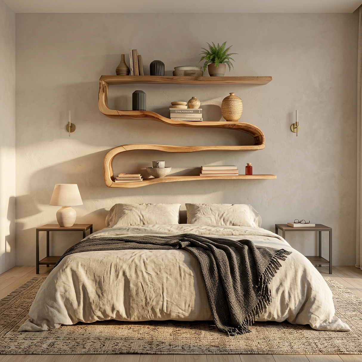 Modern Wooden Shelving Unit For Living Room Wall Storage