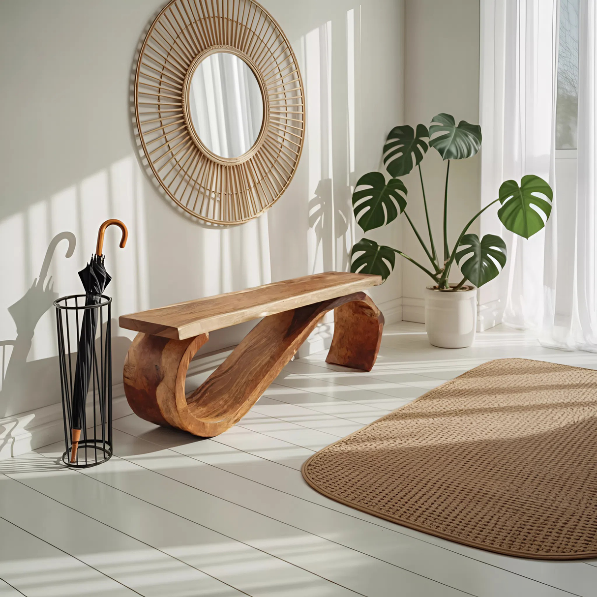 Modern Sculptural Bench For Entryway Or Living Room Decor