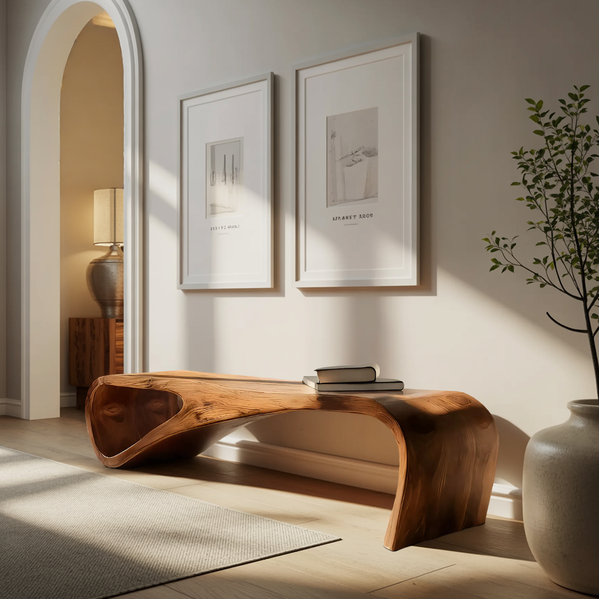 Statement Bench With Smooth Curved Form For Modern Home