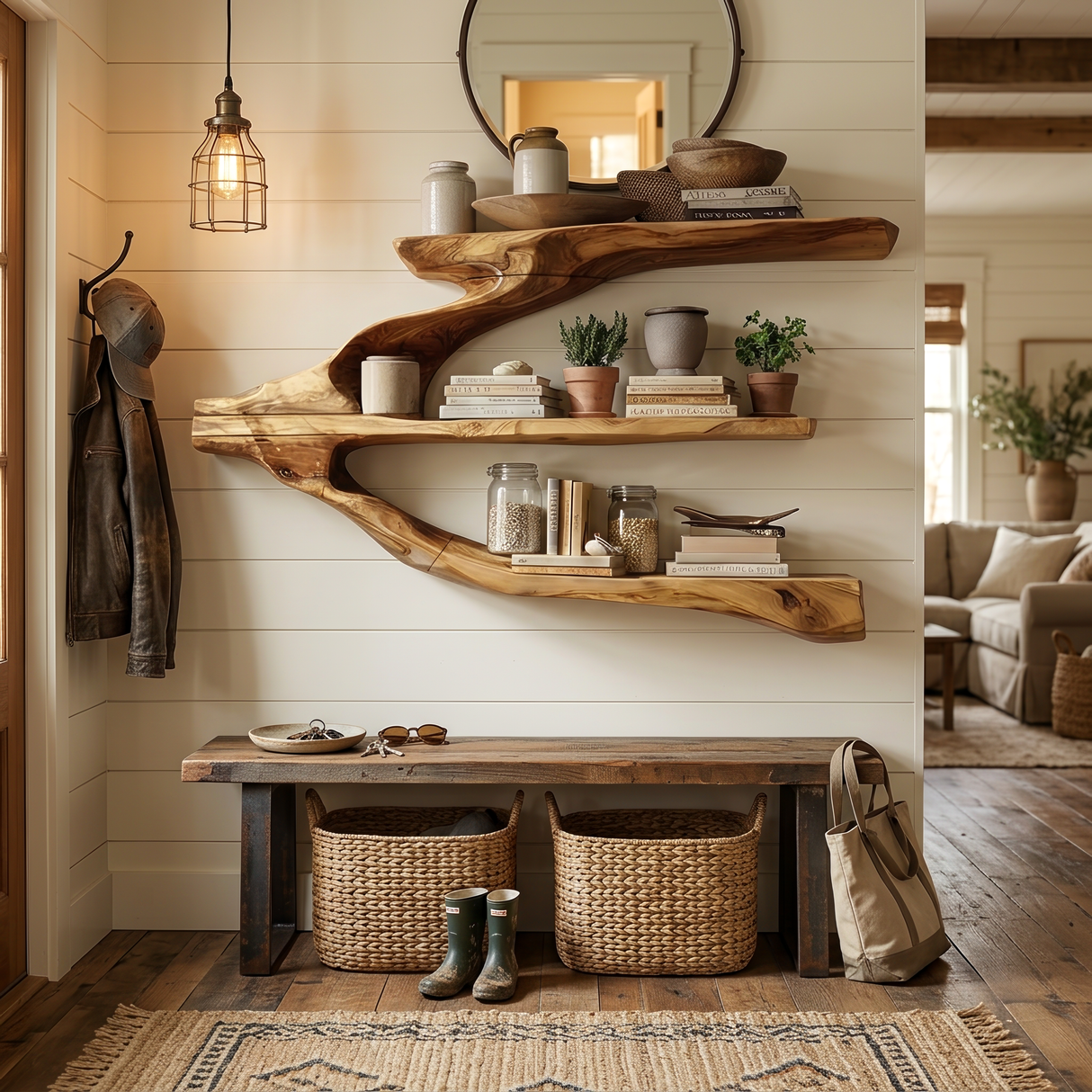 Minimalist Wooden Entryway Display Shelf For Hallway Organizer