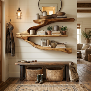 Minimalist Wooden Entryway Display Shelf For Hallway Organizer