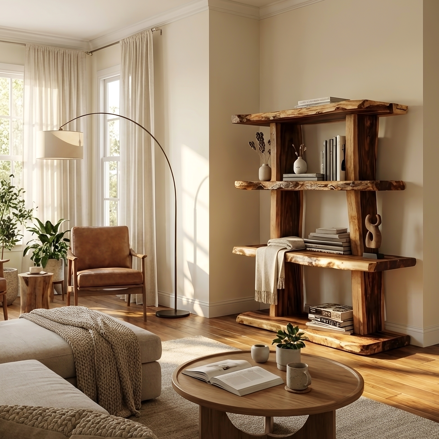 Contemporary Wood Bookshelf For Living Room Storage And Modern Decor