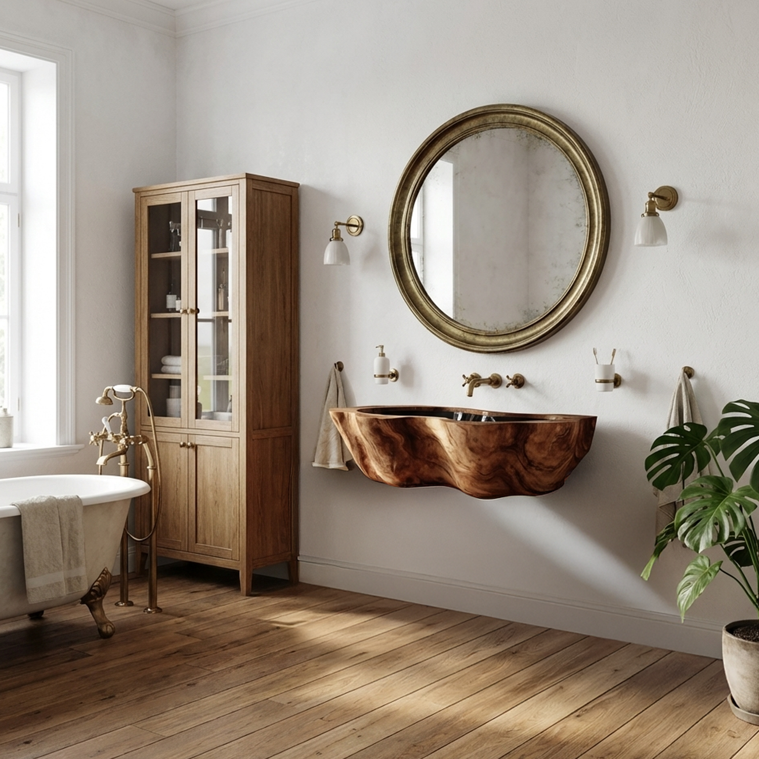 Farmhouse Live Edge Wood Vanity Sink For Natural Furniture Decor