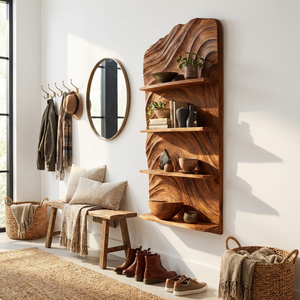 Rustic Handcrafted Wooden Wall Rack For Entryway Storage Display