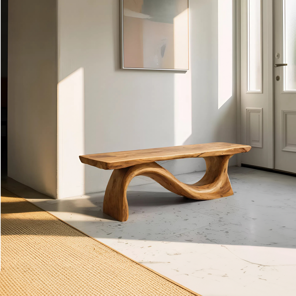 Contemporary Organic Sculpted Live Edge Bench For Living Room