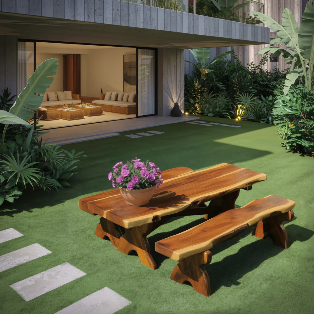 Rustic Outdoor Picnic Table And Bench Set For Garden