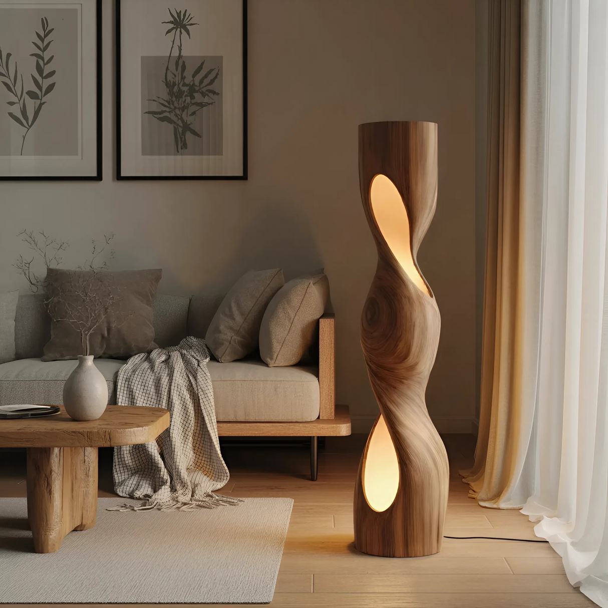 Organic Sculptural Twisted Floor Lamp For Living Room Or Bedroom