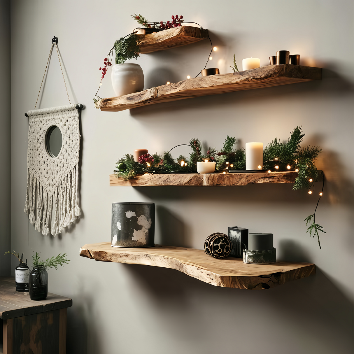 Handcrafted Solid Wood Floating Shelf For Holiday Living Room Design