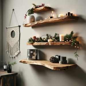Handcrafted Solid Wood Floating Shelf For Holiday Living Room Design
