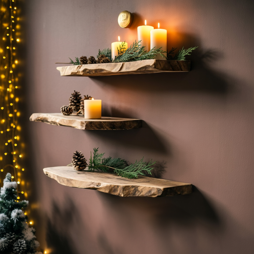 Mid Century Wooden Floating Shelf For Living Room Christmas Decor
