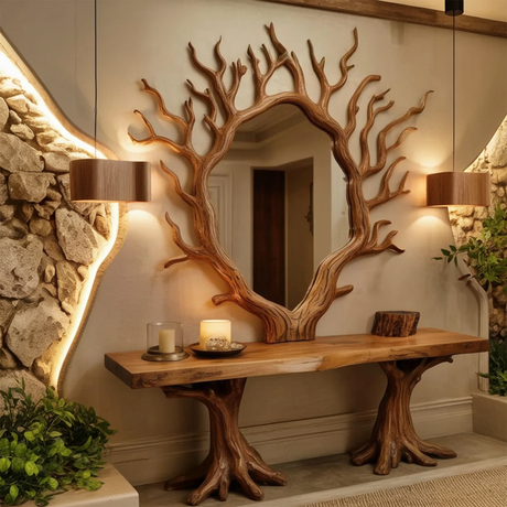 Artistic Tree Shaped Mirror And Console Table For Entryway
