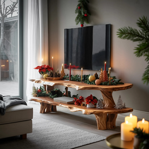 Farmhouse Wooden TV Console For Holiday Bedroom Decor