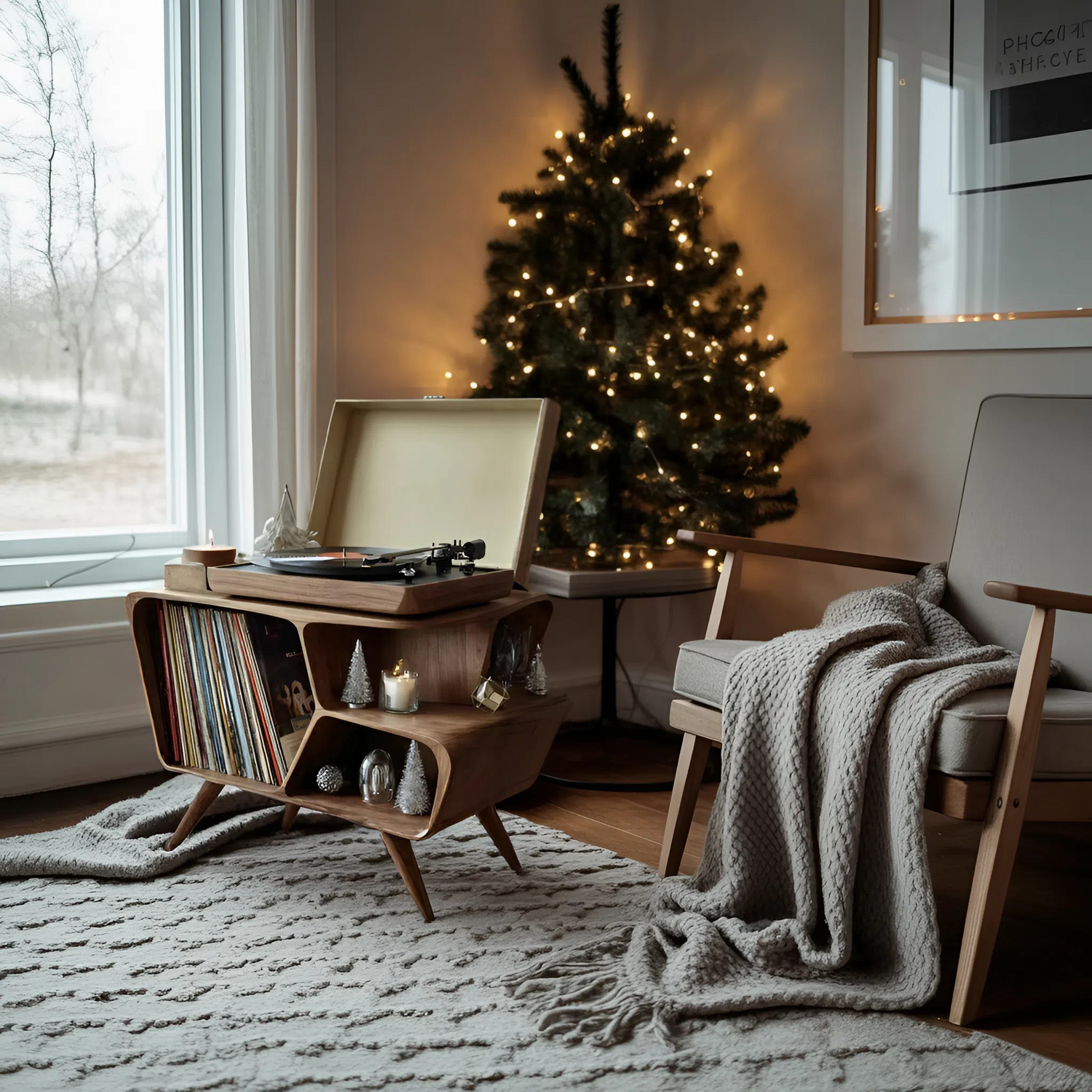 Mid Century Wooden Record Stand For Living Room Christmas Gift