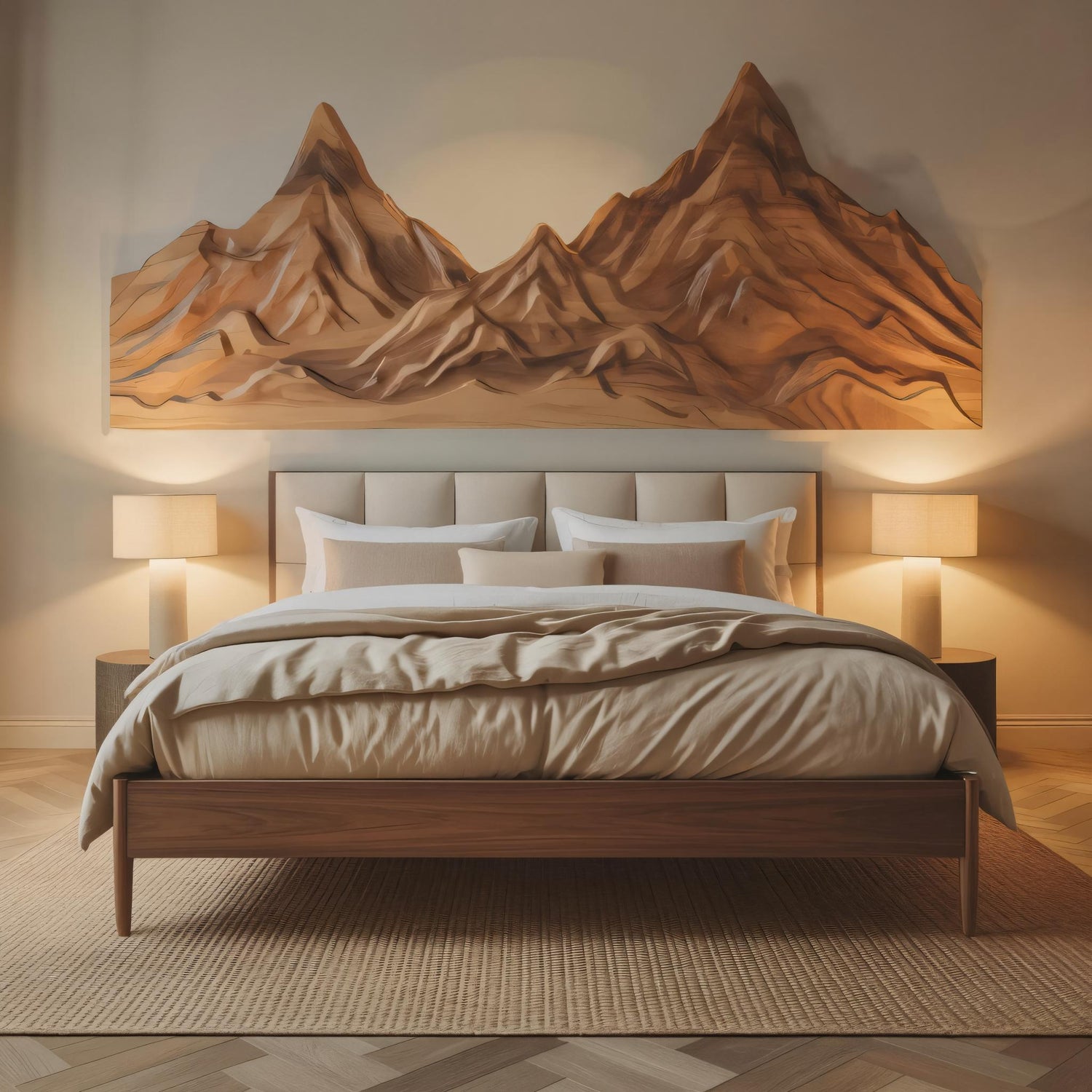 Rustic Mountain Wall Art Sculpture Hand Carved For Bedroom And Living Room