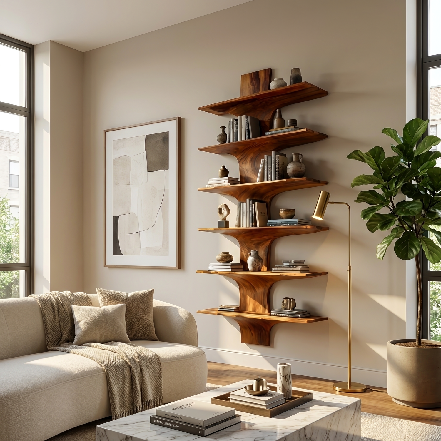 Contemporary Wood Wall Mounted Bookshelf For Home Interior