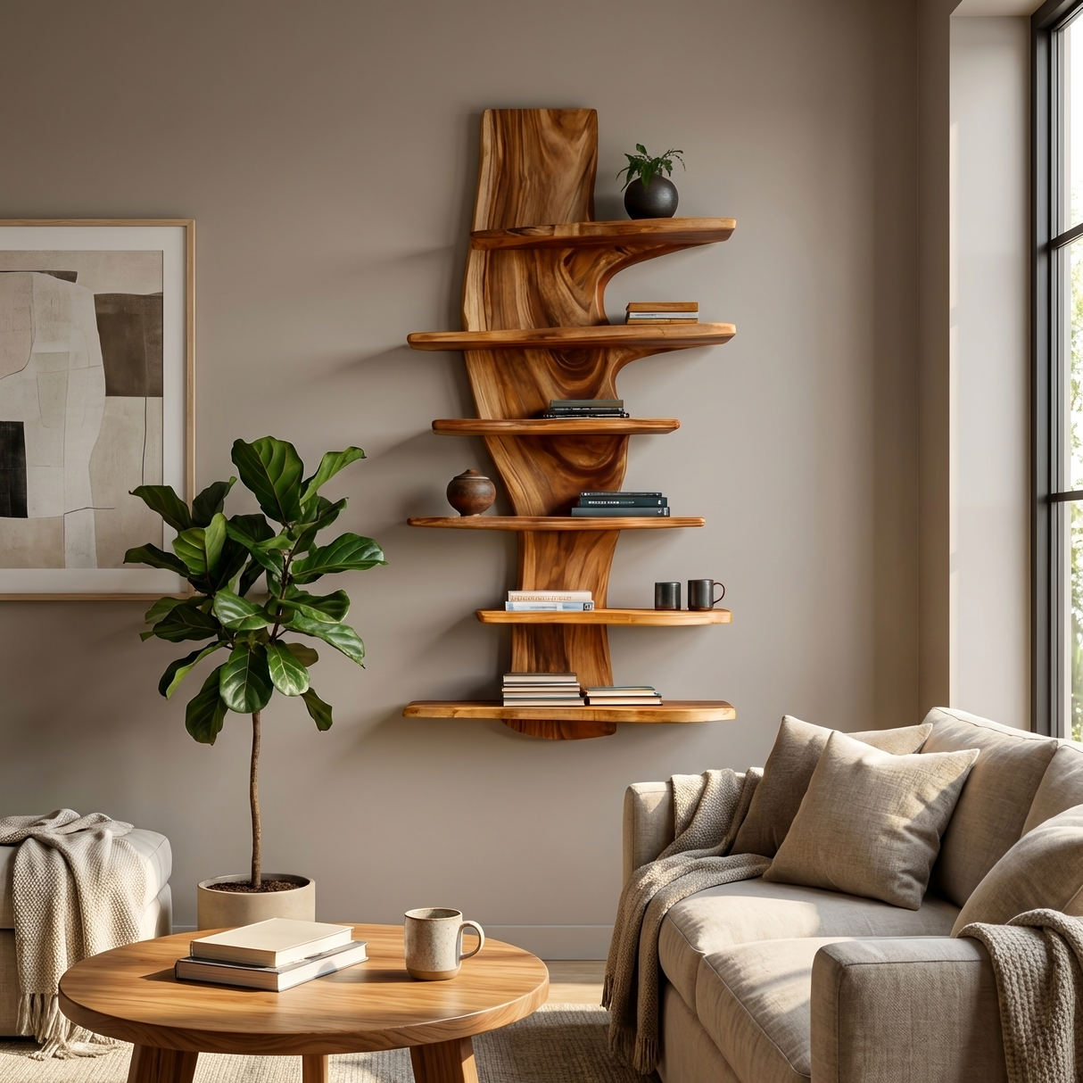 Modern Wooden Floating Bookshelf For Living Room Decor