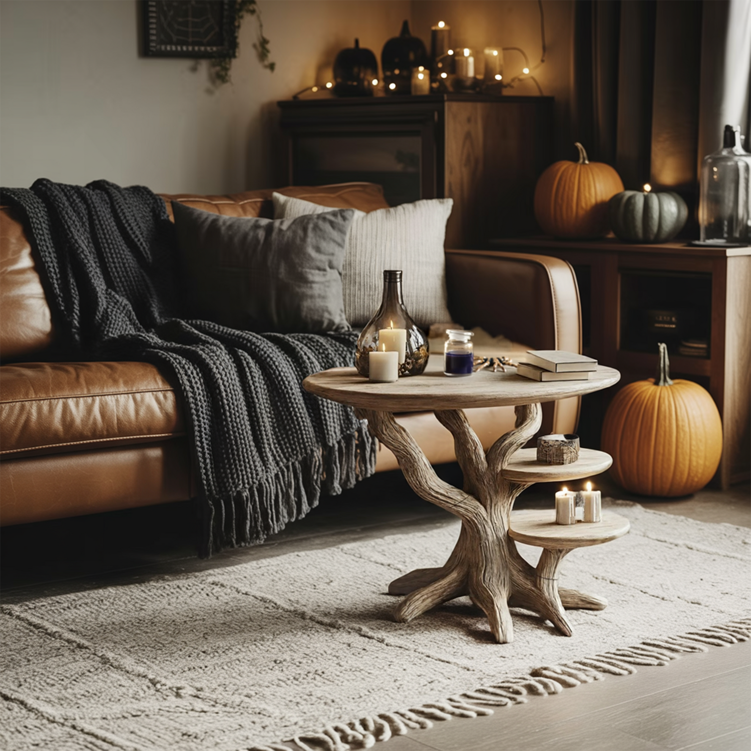 Mid Century Solid Wood End Table For Living Room Autumn Spooky Style