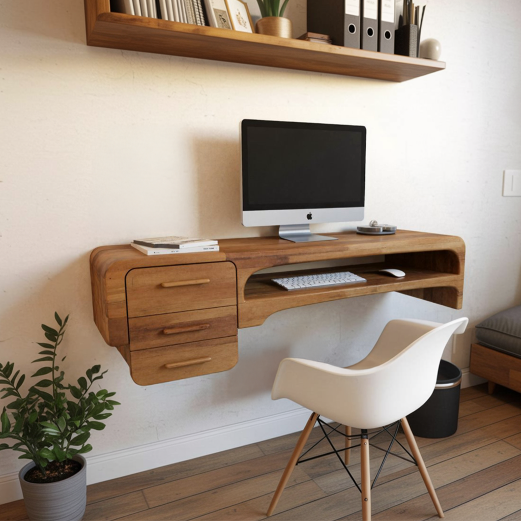 Minimalist Wall Mounted Desk With Drawers Floating Workstation For Bedroom And Office