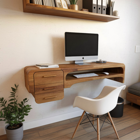 Minimalist Wall Mounted Desk With Drawers Floating Workstation For Bedroom And Office