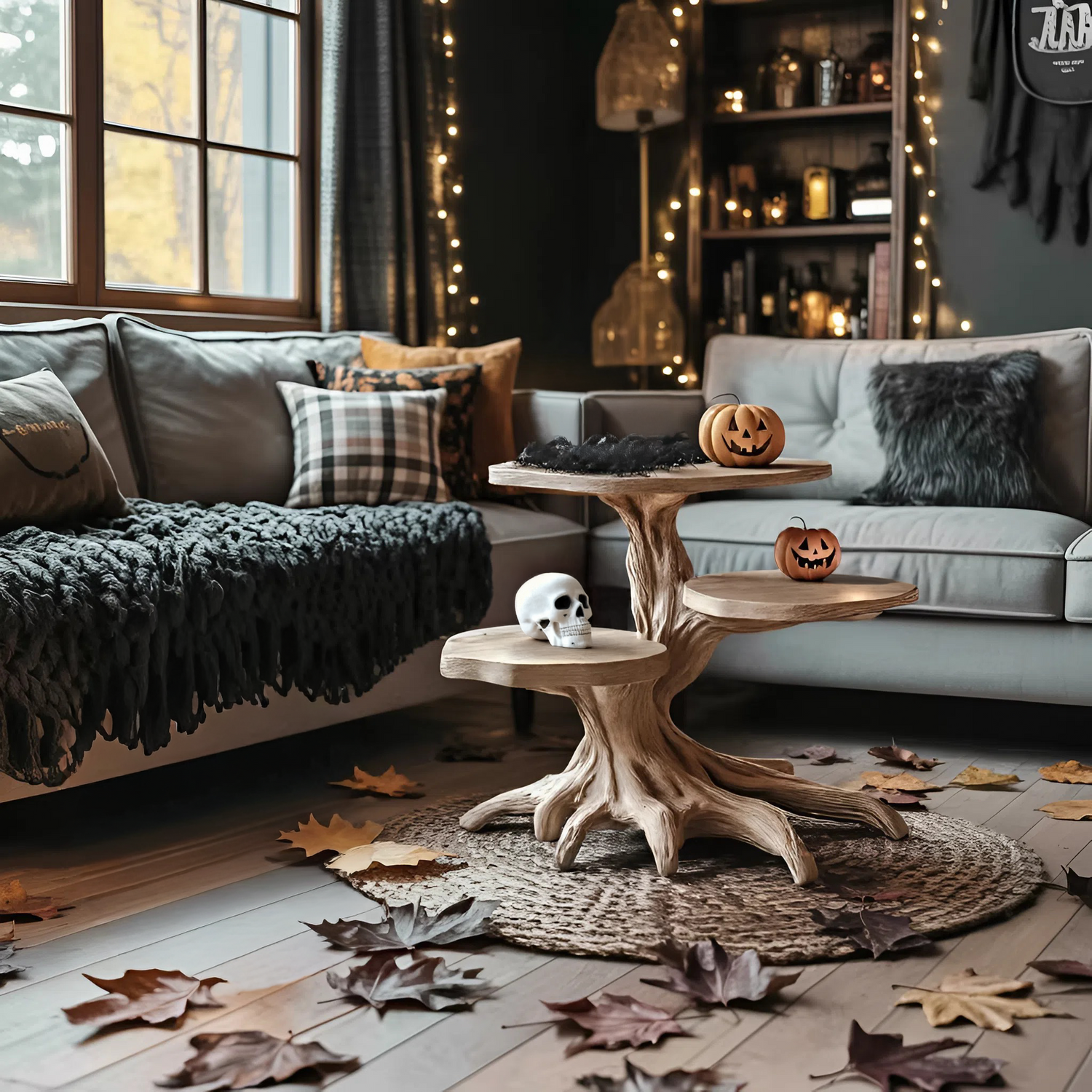 Mid Century Wooden End Table For Living Room Spooky Halloween Decor