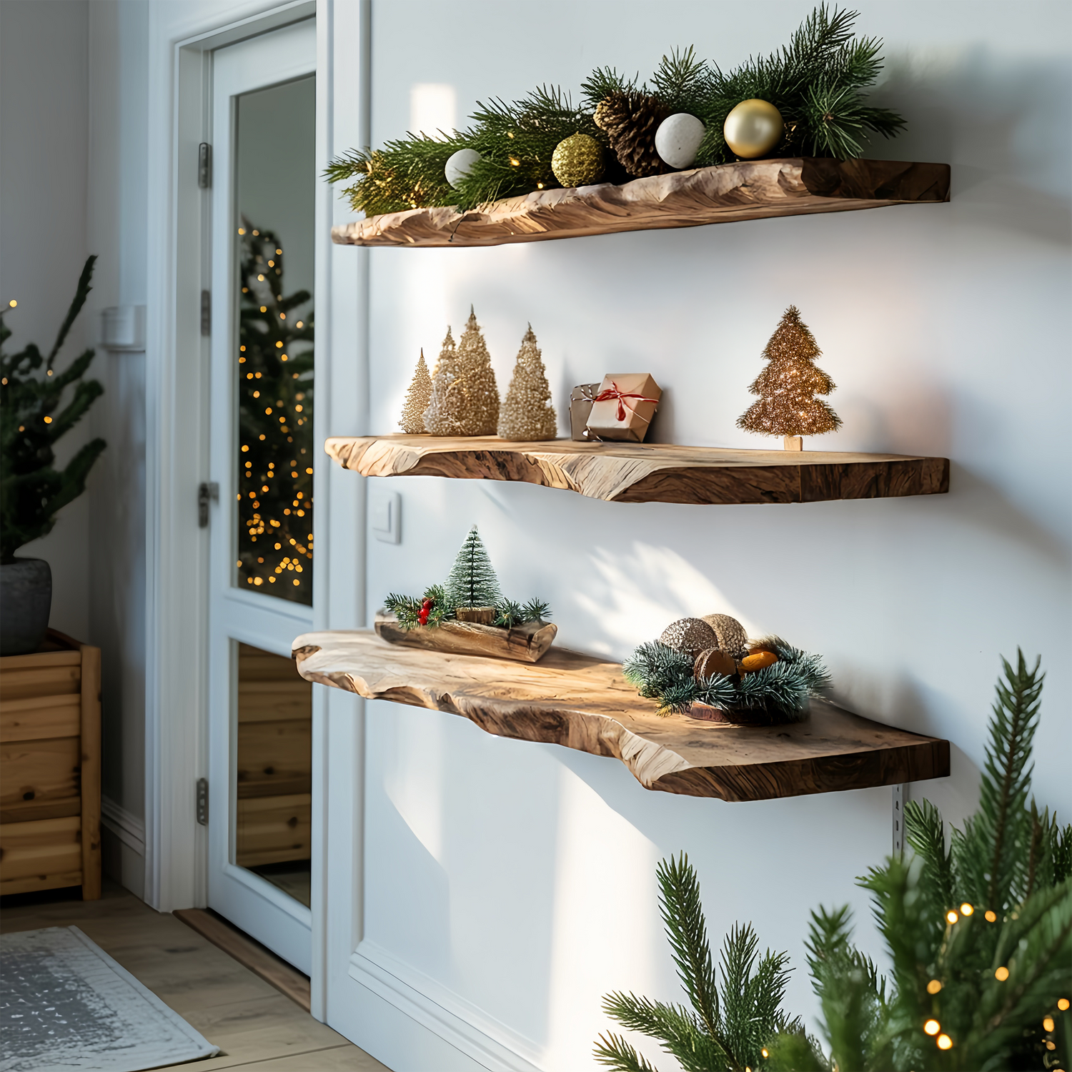 Handcrafted Wooden Floating Shelf For Stylish Christmas Bedroom Decor
