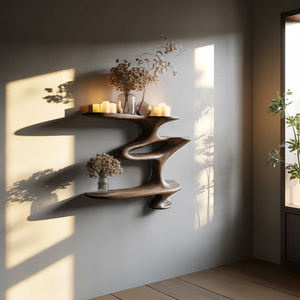 Mid Century Live Edge Wall Mount Shelf Living Room