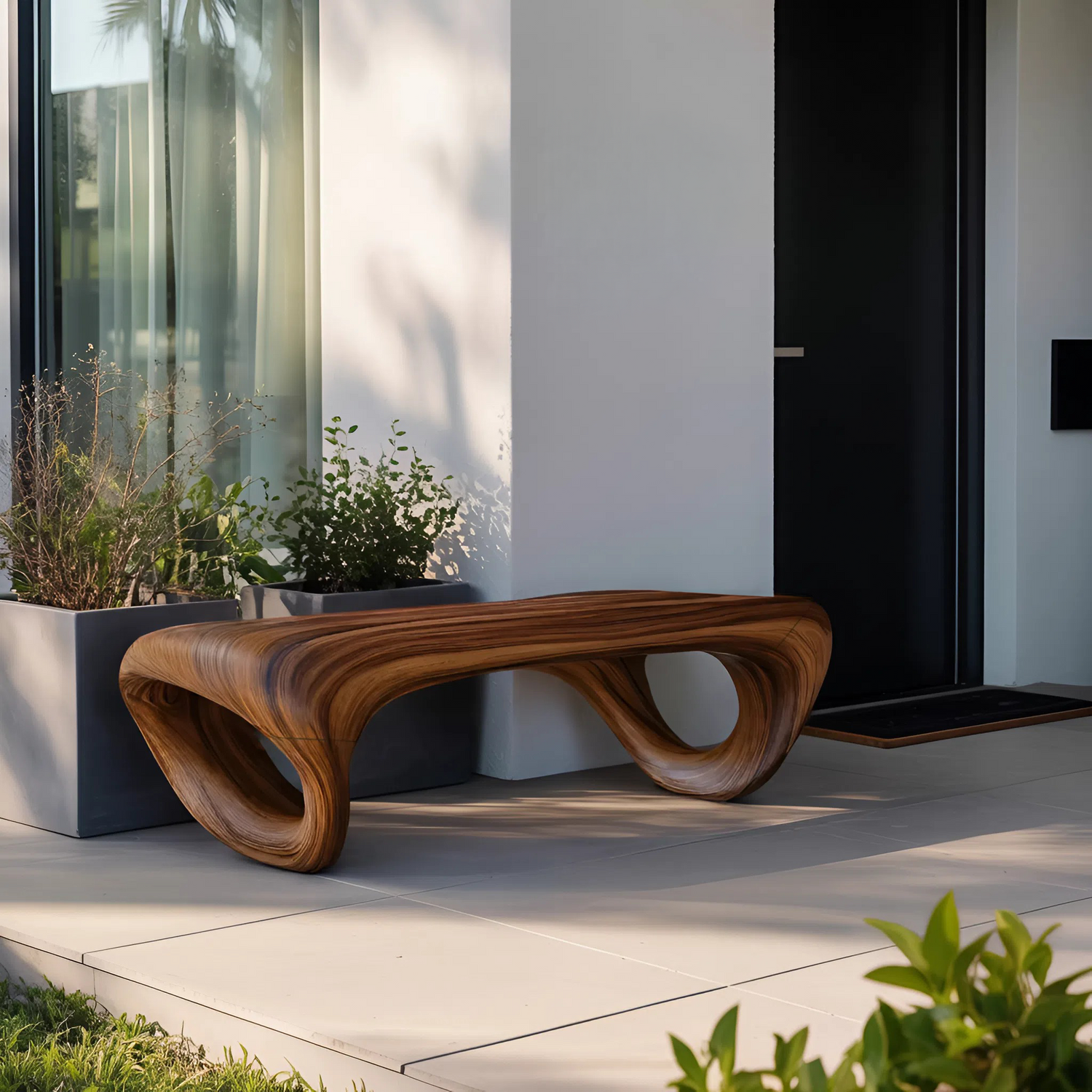 Modern Sculptural Outdoor Bench For Patio Or Garden Decor