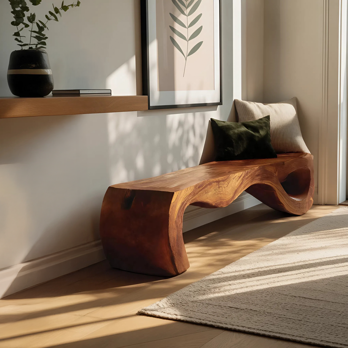 Organic Sculptural Bench For Entryway Or Living Room
