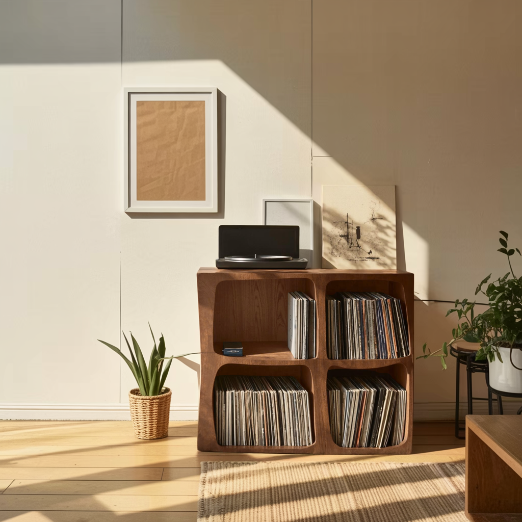 Mid Century Live Edge Record Stand Modern Living Room