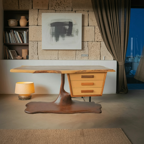 Modern Sculptural Desk With Drawers For Home Office And Studio Workspace