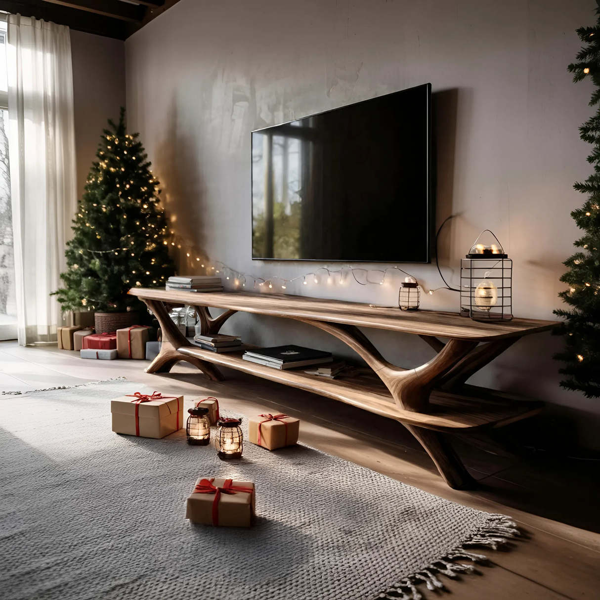 Farmhouse Wooden Live Edge TV Console For Holiday Living Room Gift