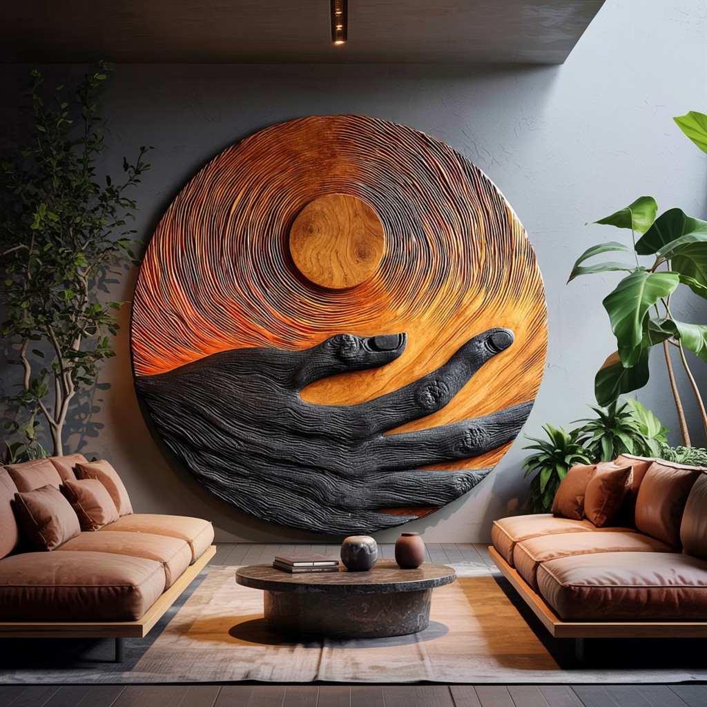 Mid Century Wooden Wall Art Sculpture For Modern Living Room