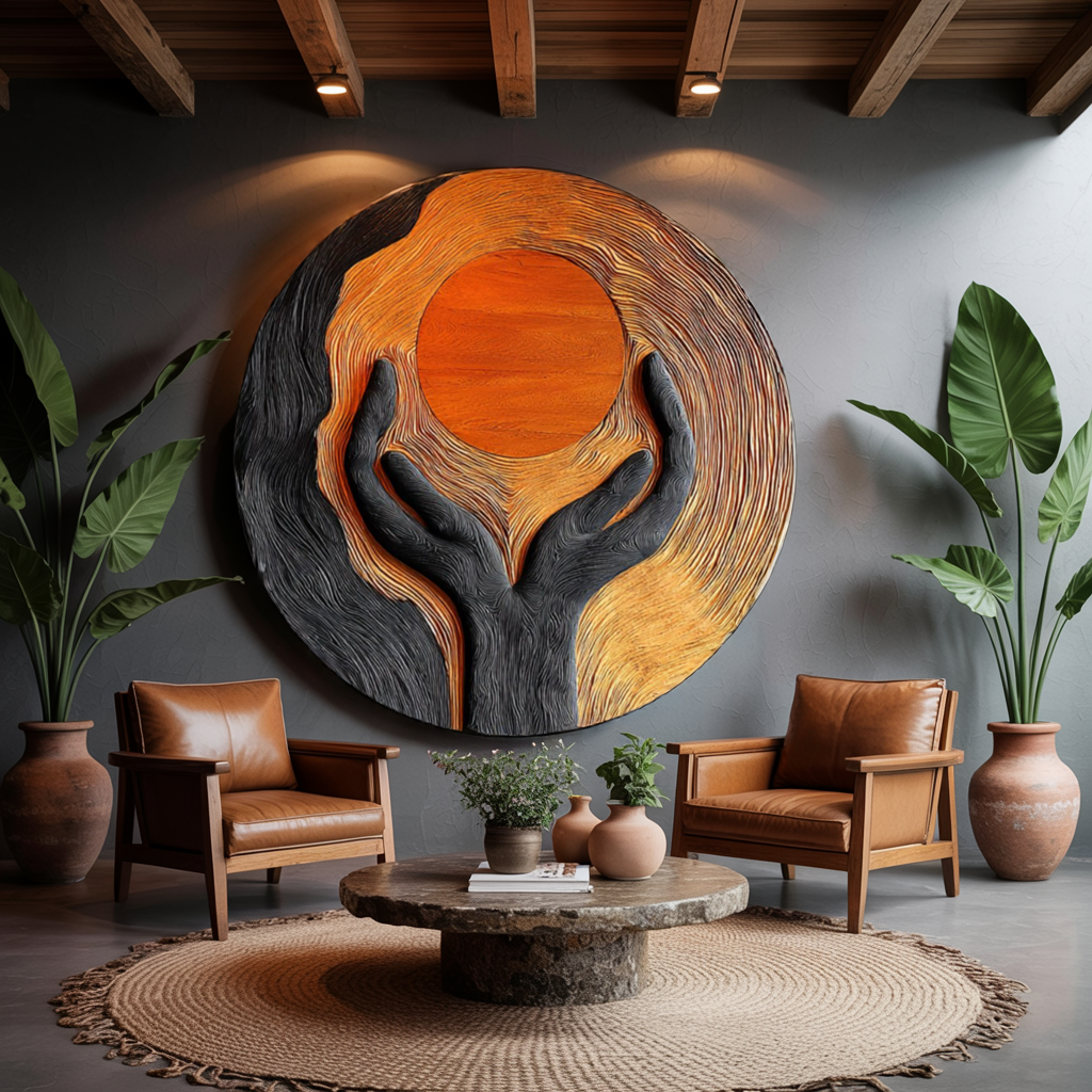Handcrafted Wooden Wall Art Sculpture For Furniture Decoration