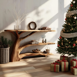 Farmhouse Wooden Live Edge Console Table For Holiday Bedroom Entryway