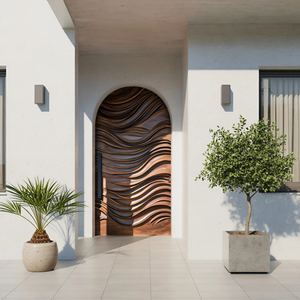 Artistic Arched Front Door With Wavy Sculpted Design For Villa
