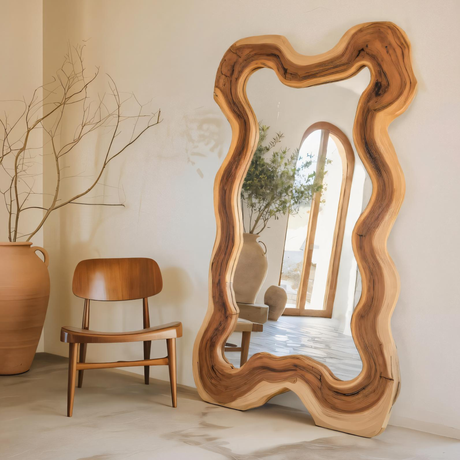Organic Full Length Mirror With Wavy Frame For Entryway Bedroom And Living Room