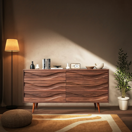 Modern Carved Wave Front Sideboard For Entryway Living Room