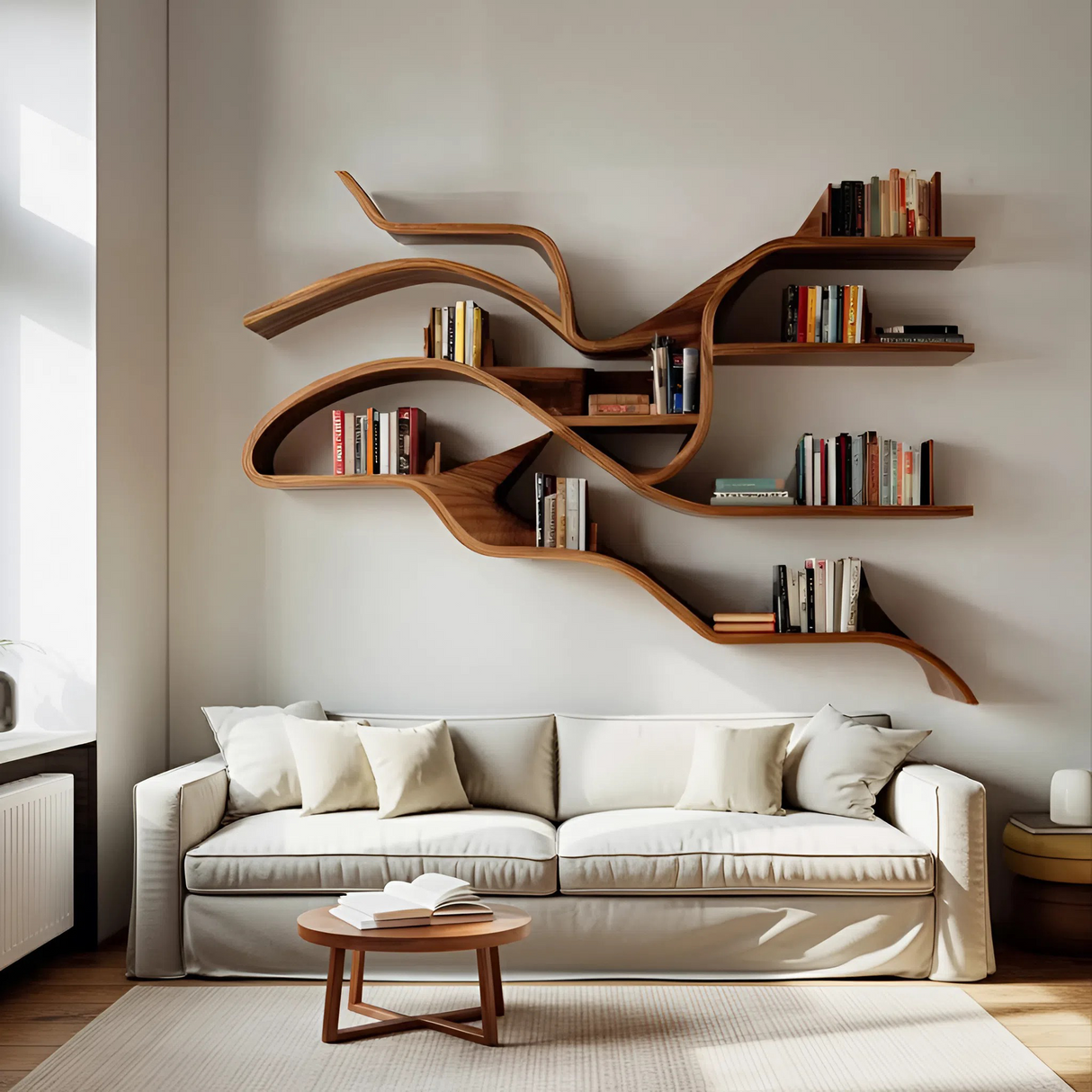Modern Sculptural Wall Bookshelf For Living Room